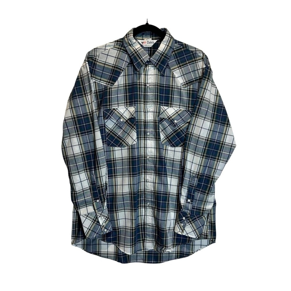 Vtg Dale's Western Plaid Snap Shirt Men L Made in USA Pearl Snap‎ Cowboy Ranch